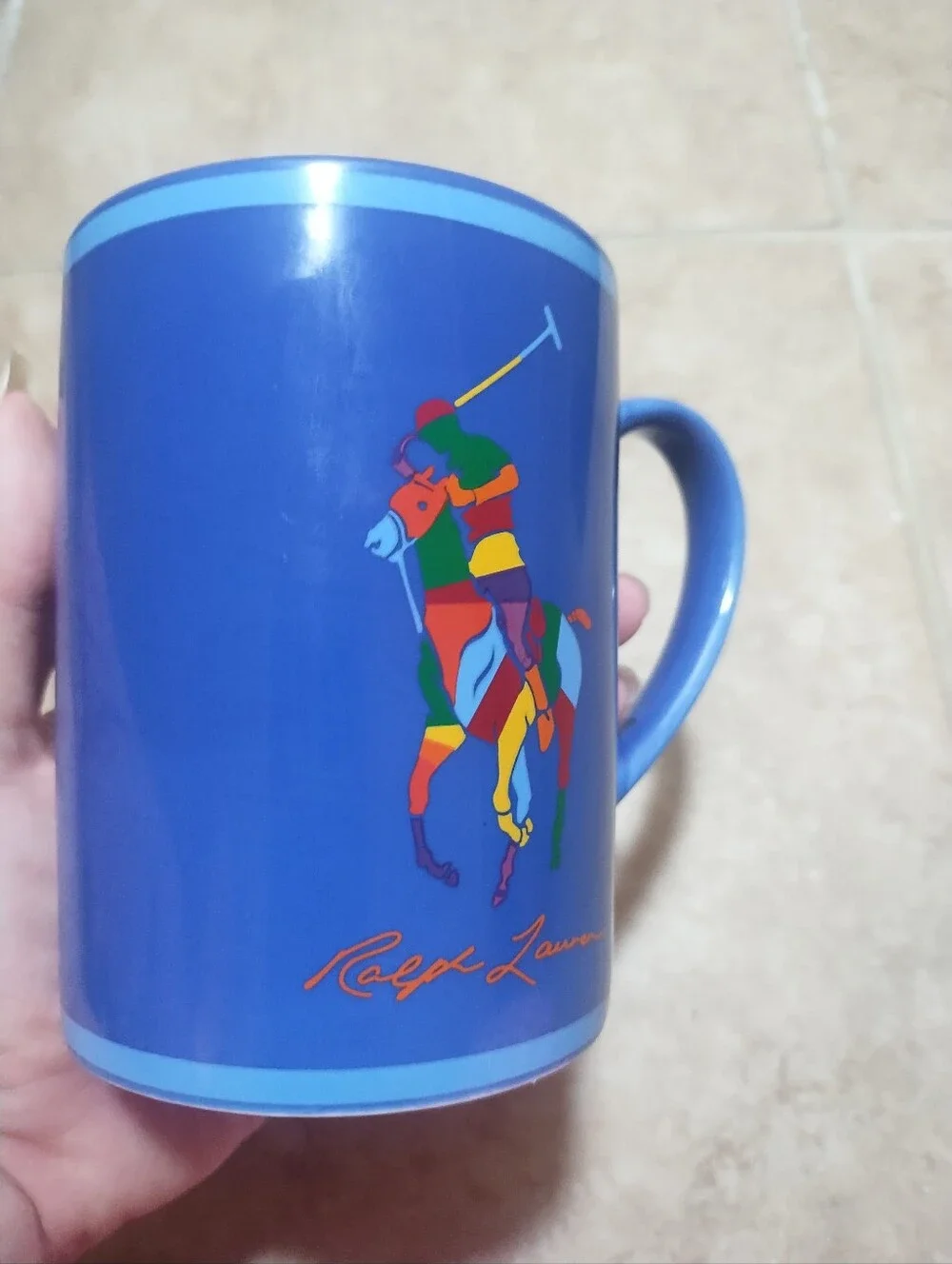 Ralph Lauren Polo Mug Big Pony Blue Colorful Southwestern Preppy